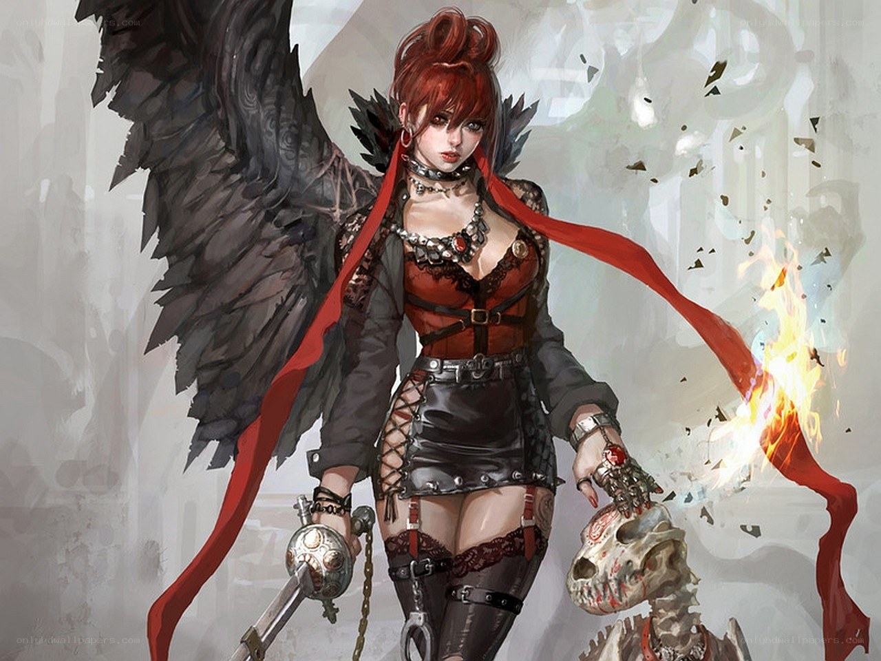 Red-haired warrior with black wings