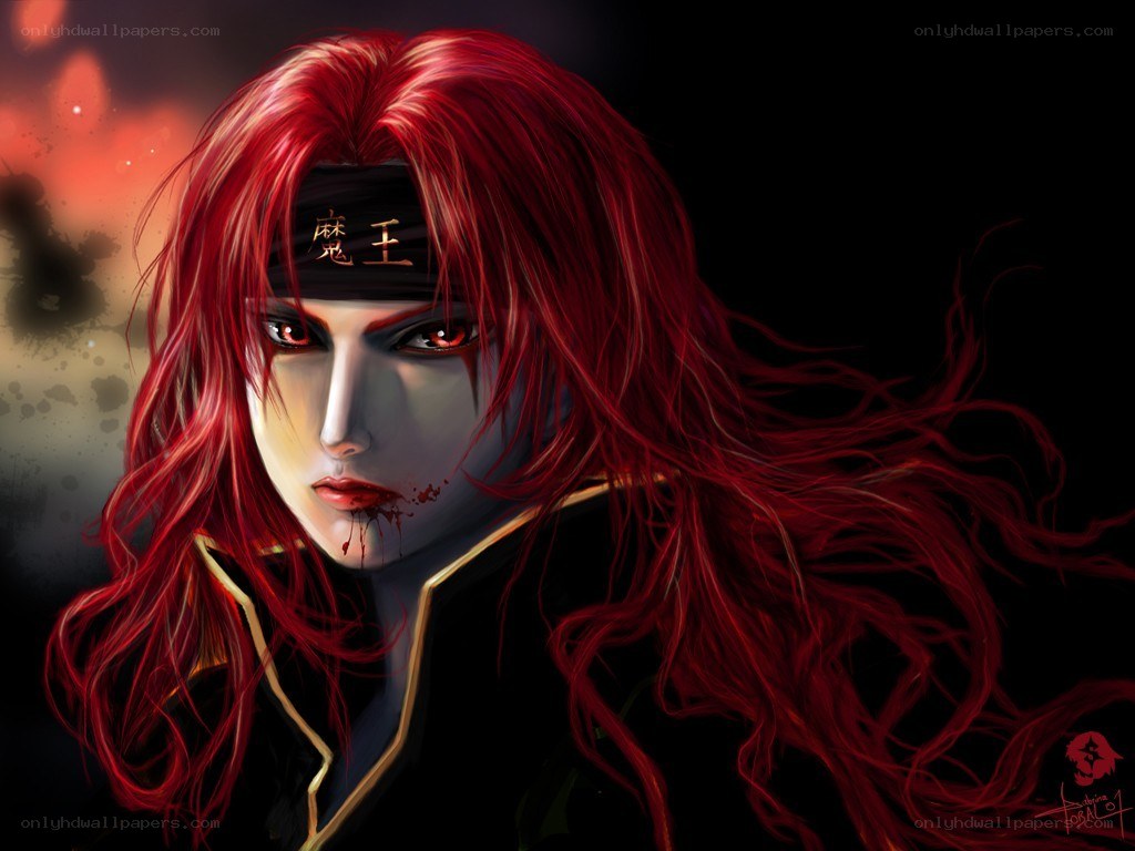 red-haired warrior with blood