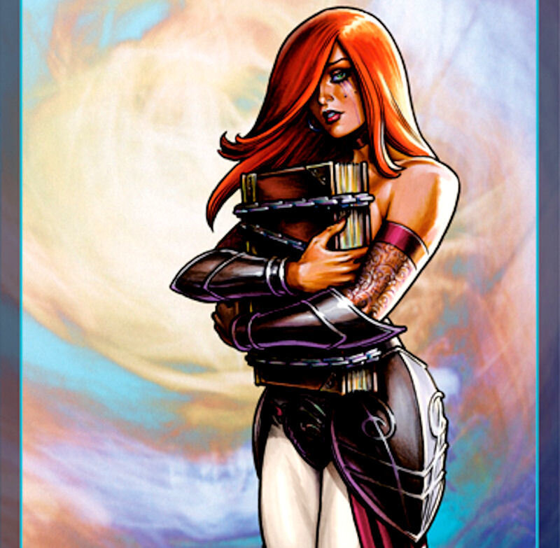 Red-haired warrior with books