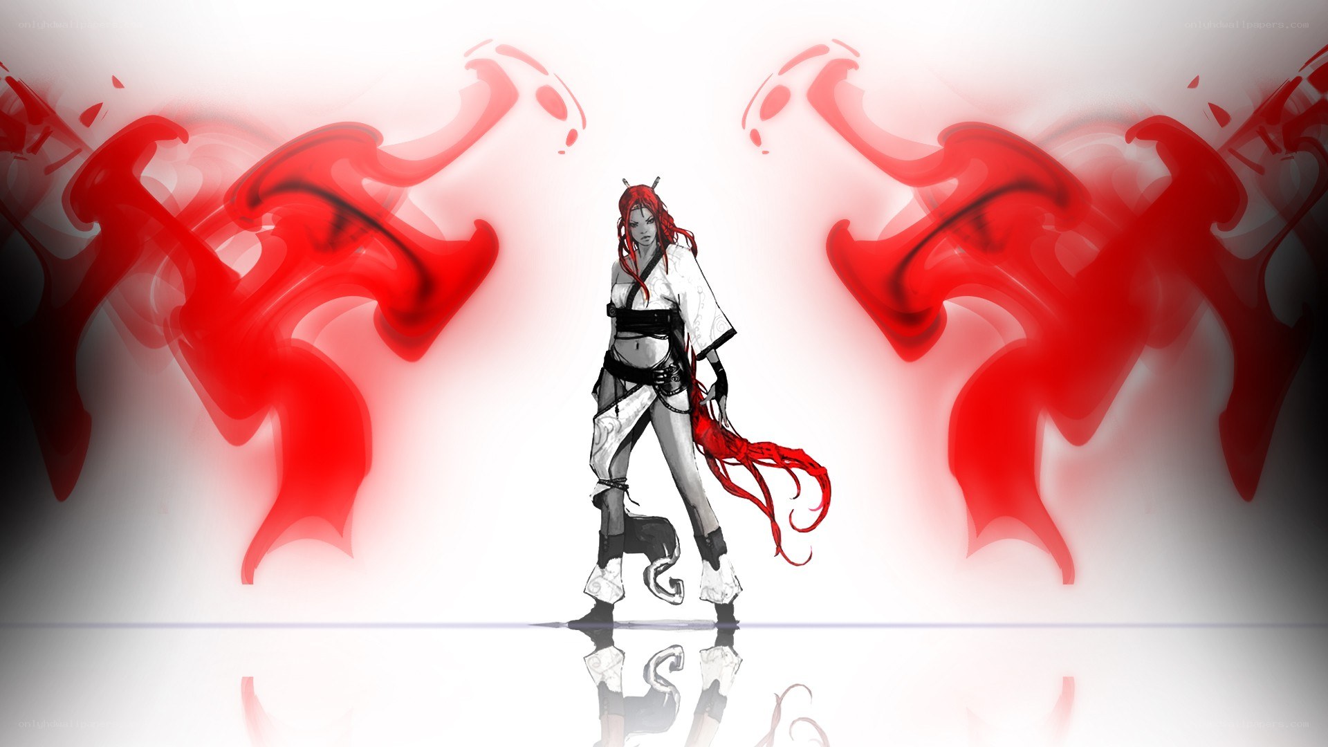 red-haired warrior with energy aura