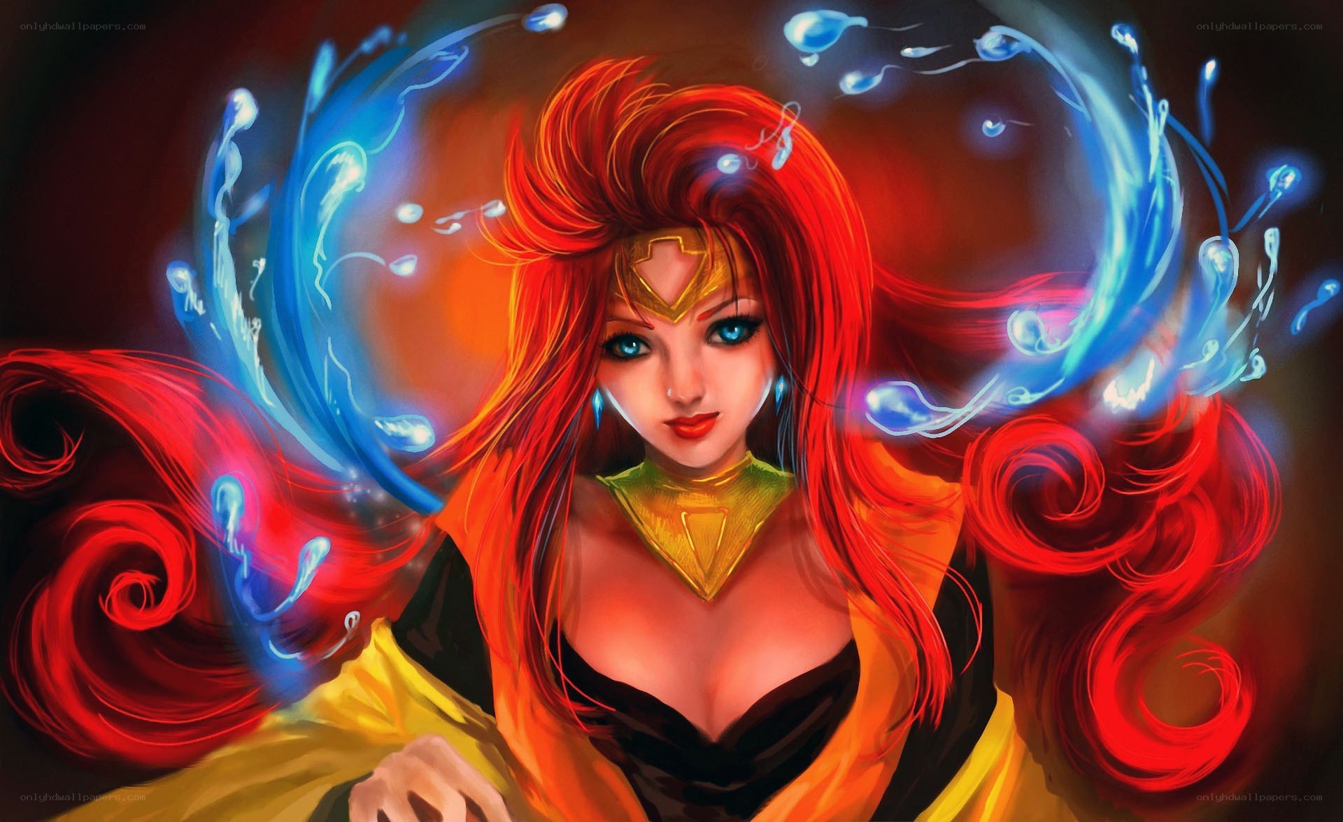 Red-haired warrior with energy aura