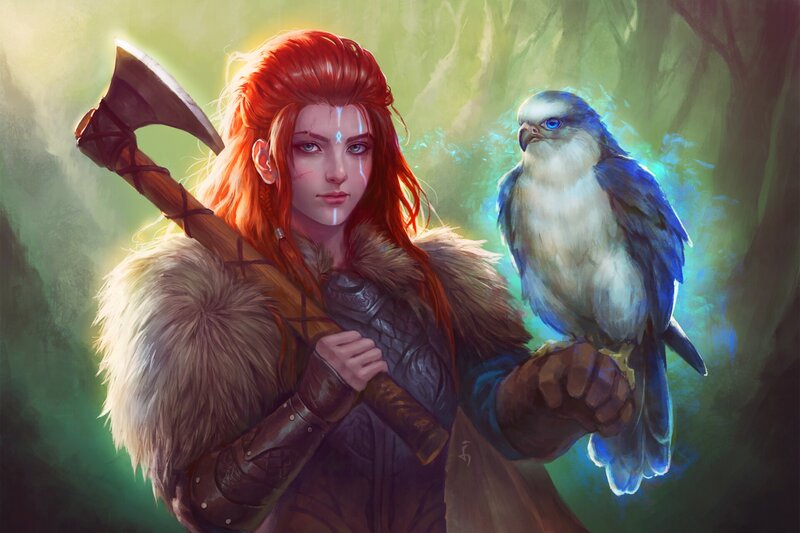 Red-haired Warrior with Falcon