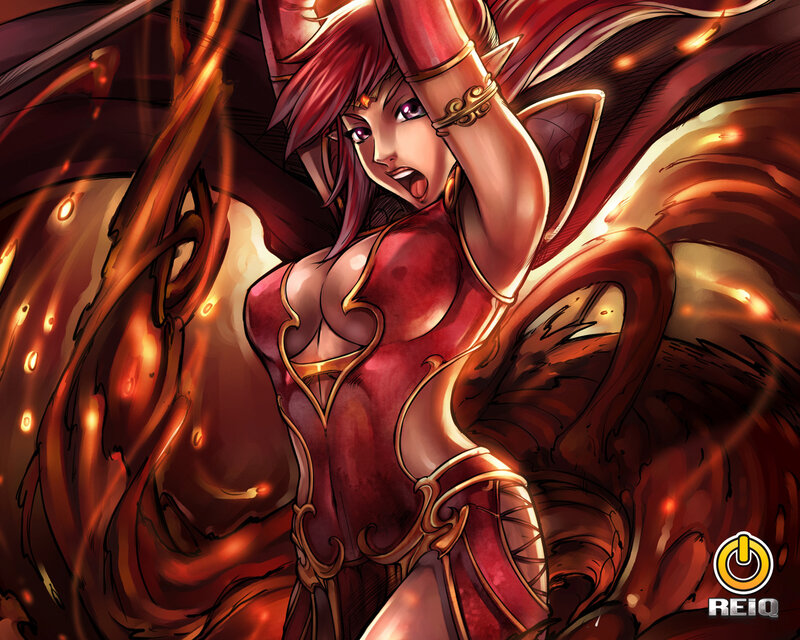 red-haired warrior with fire wings