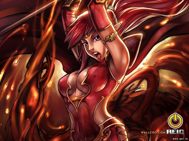red-haired warrior with fire wings