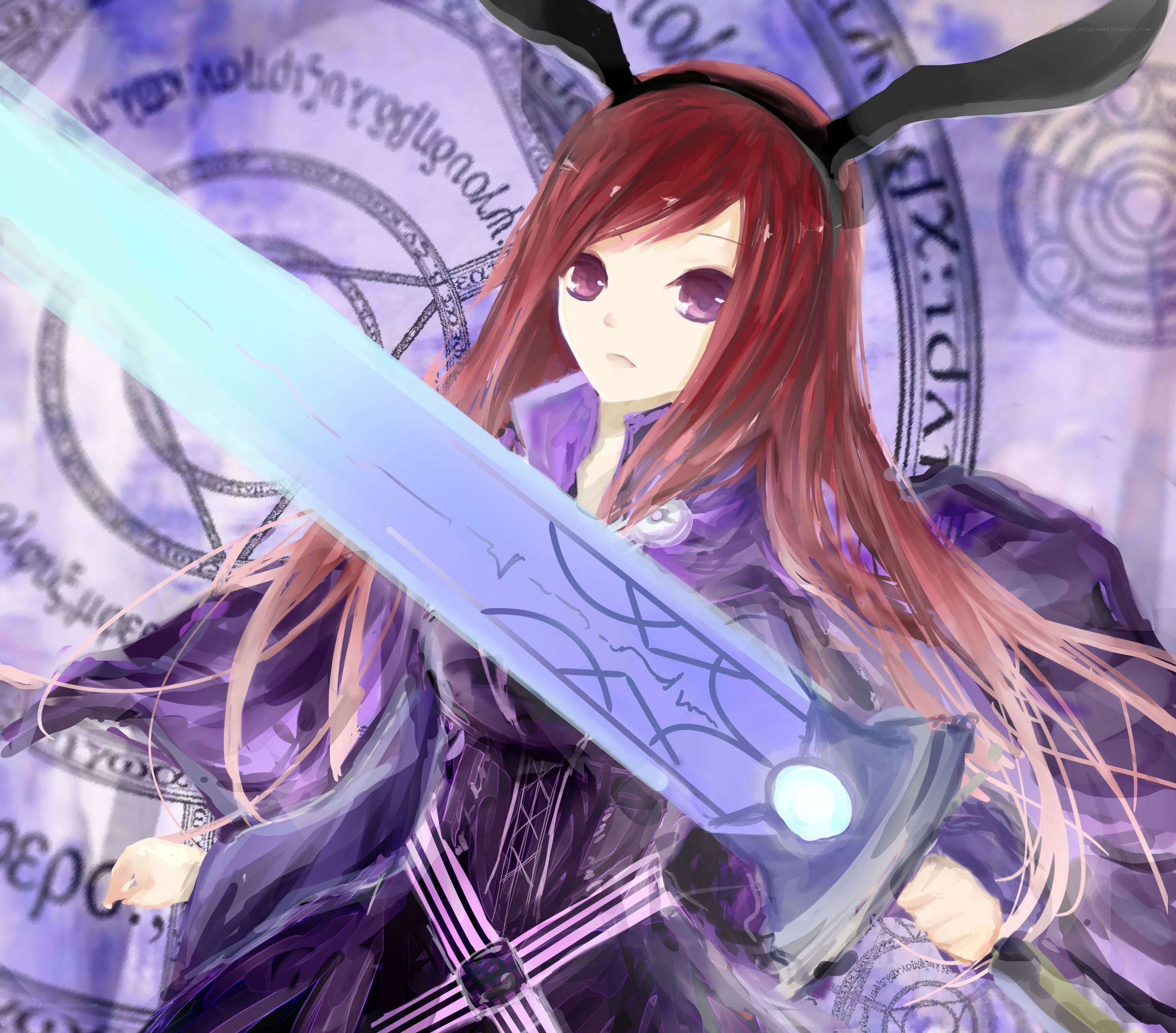 red-haired warrior with glowing sword