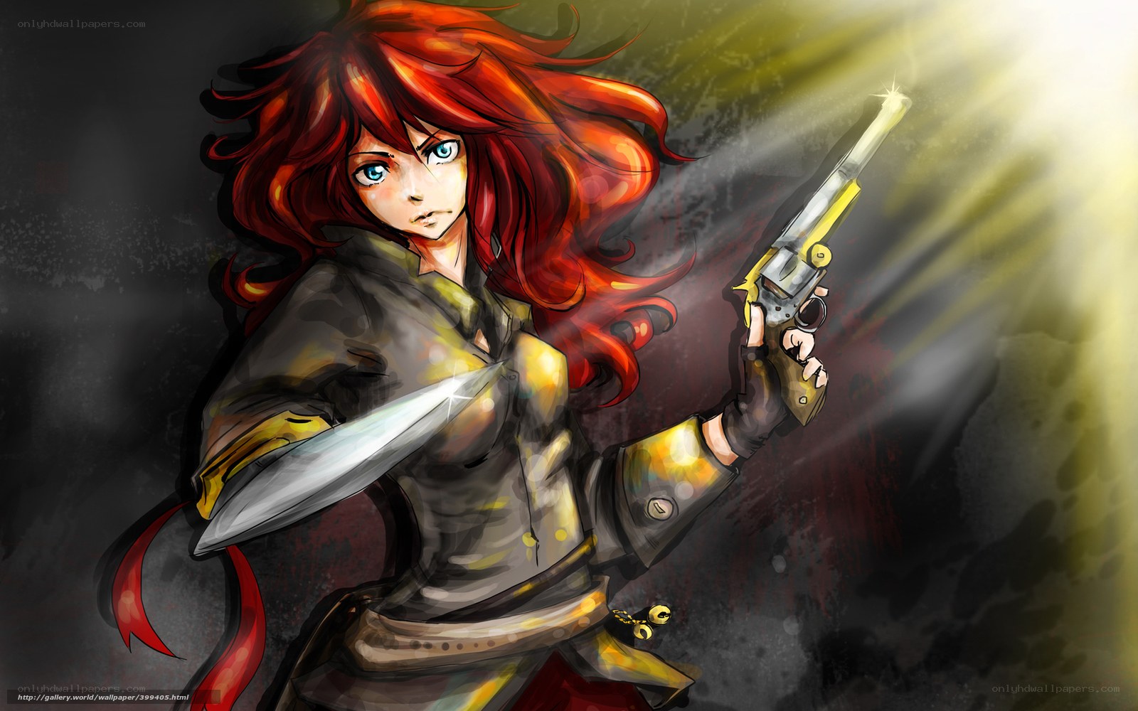 Red-haired warrior with gun and sword