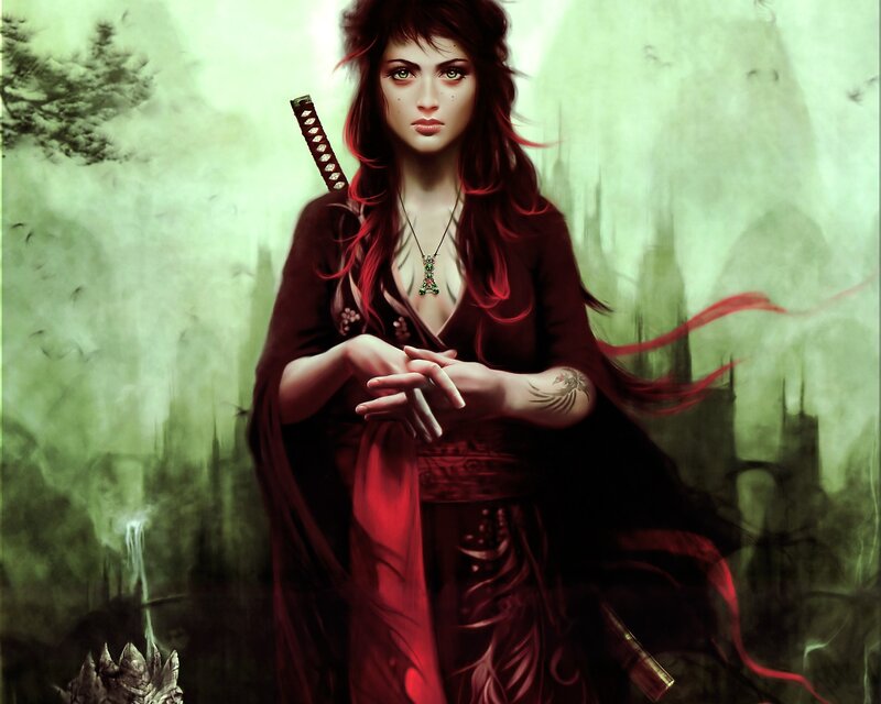 Red-haired warrior with katana