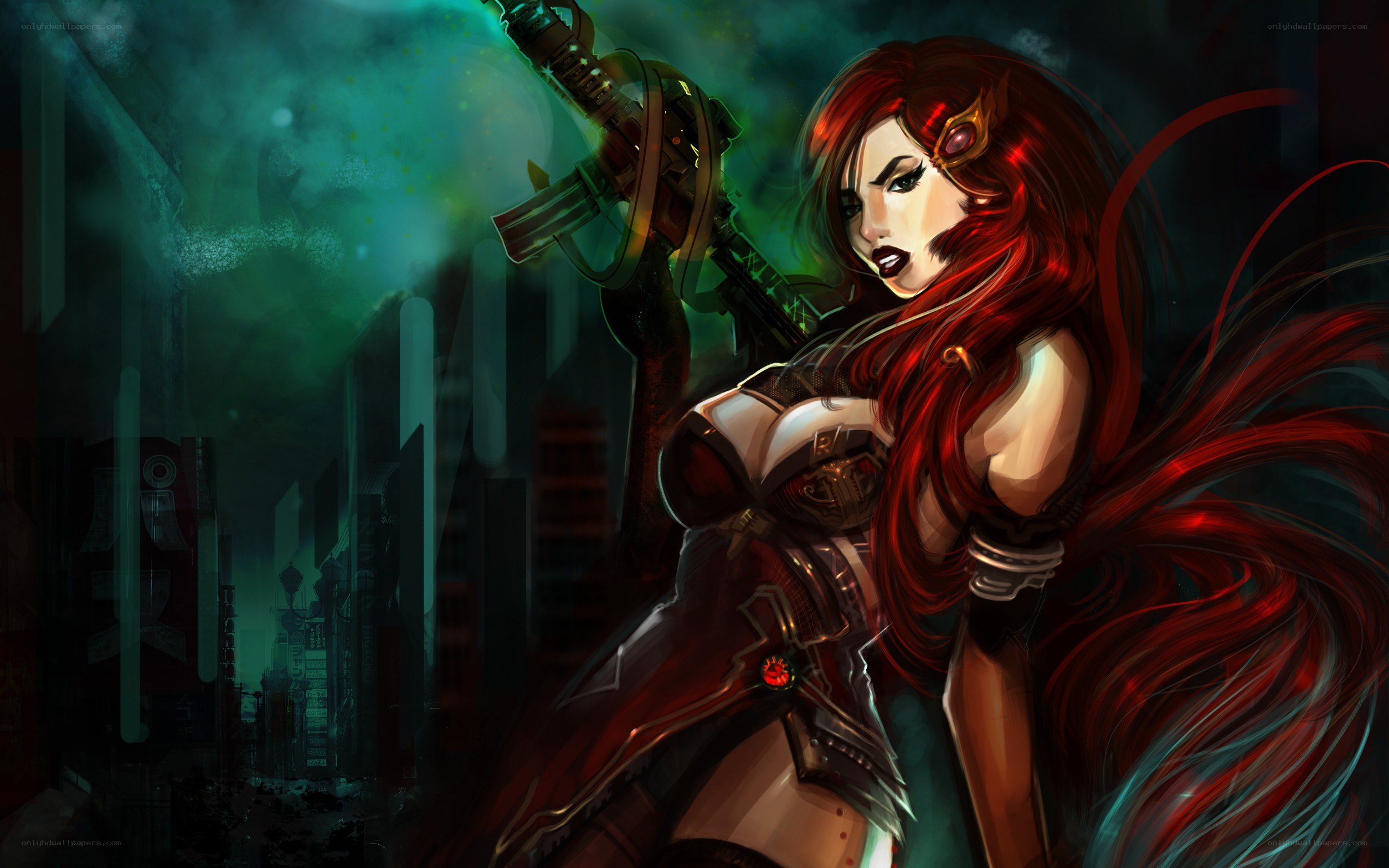 red-haired warrior with rifle