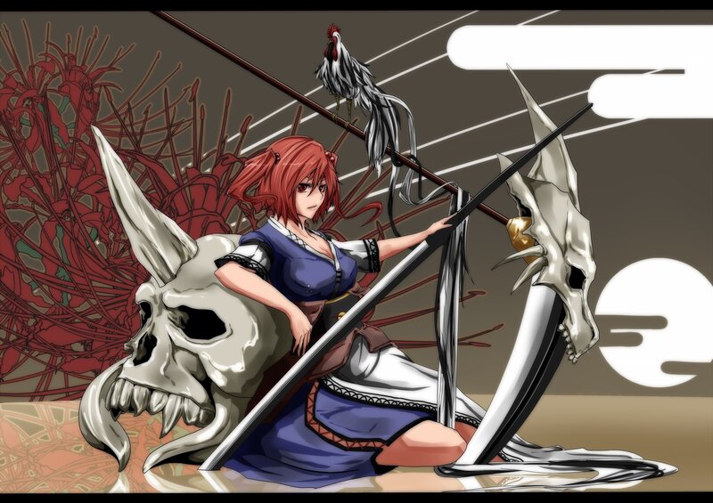 Red-haired warrior with skull and sword