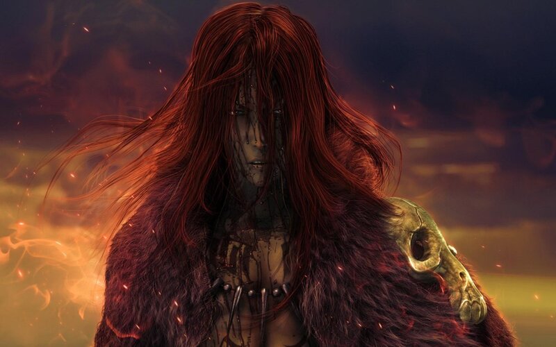 Red-haired Warrior with Skull — Red, Dramatic