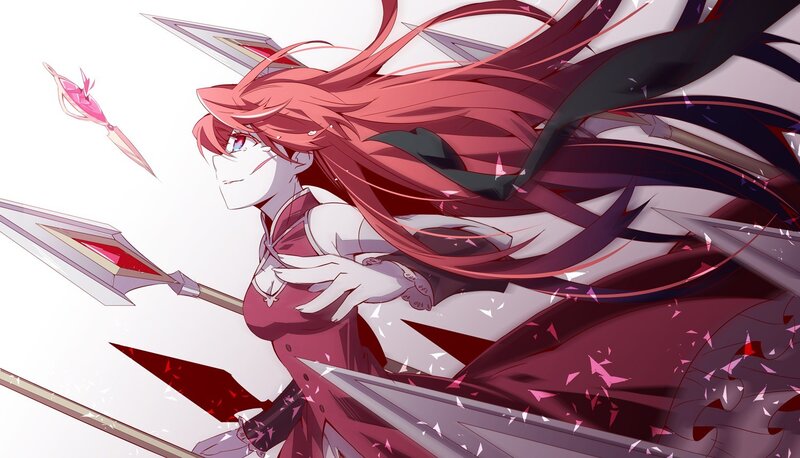 red-haired warrior with spears