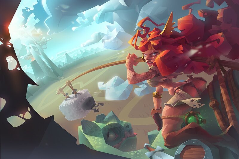 Red-haired Warrior with Staff — Red