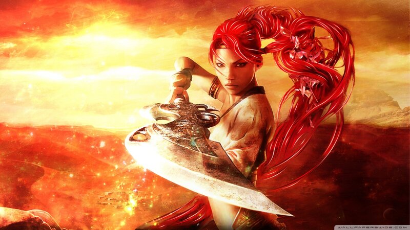 red-haired warrior with sword