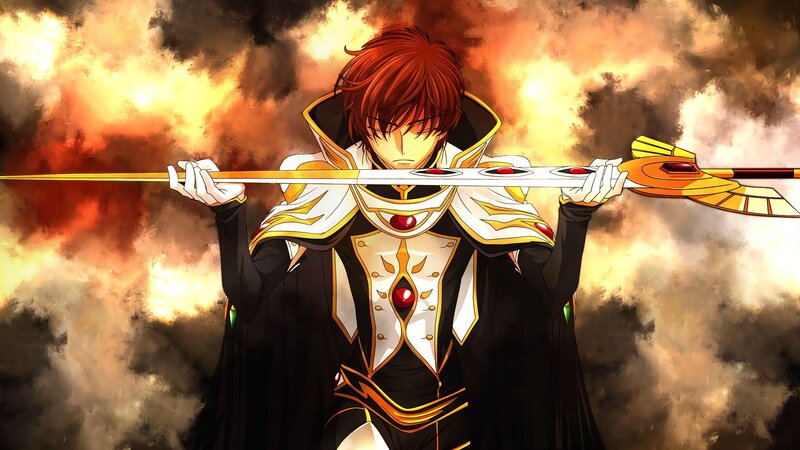 Red-haired Warrior with Sword — Black, Dramatic, Anime, Fire