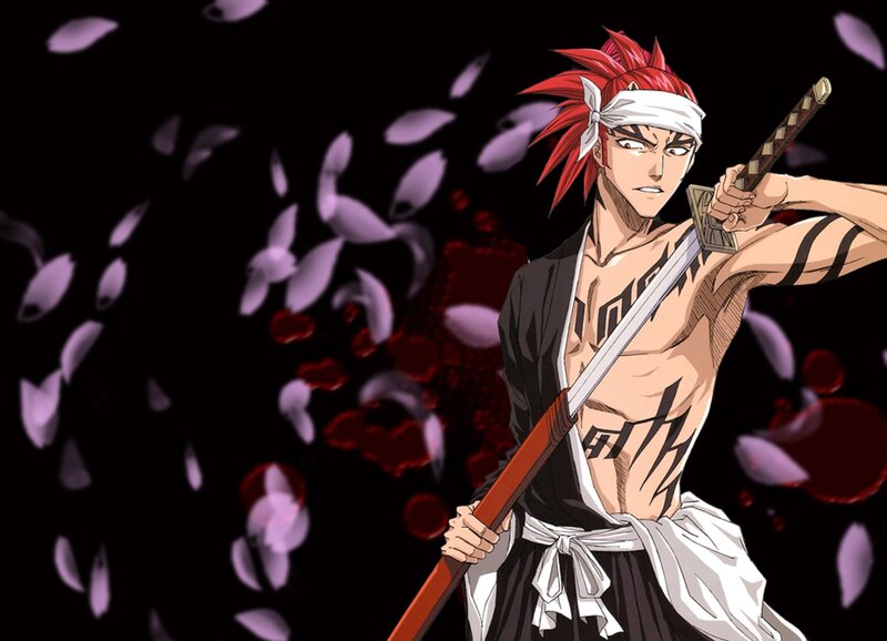 Red-haired Warrior with Sword — Black, Dramatic, Anime, Petals