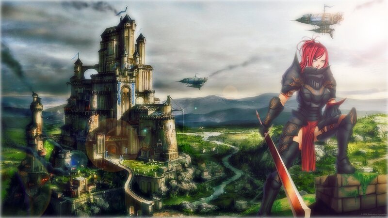 Red-haired Warrior with Sword — Green, Dramatic