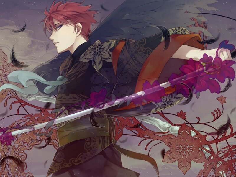 Red-haired Warrior with Sword — Purple, Dramatic