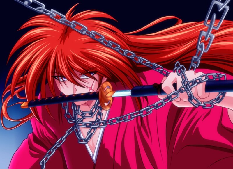 Red-haired Warrior with Sword — Red, Dramatic, Anime, Chains