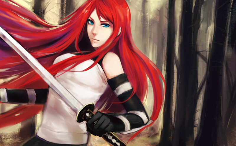 Red-haired Warrior with Sword — Red, Dramatic, Anime