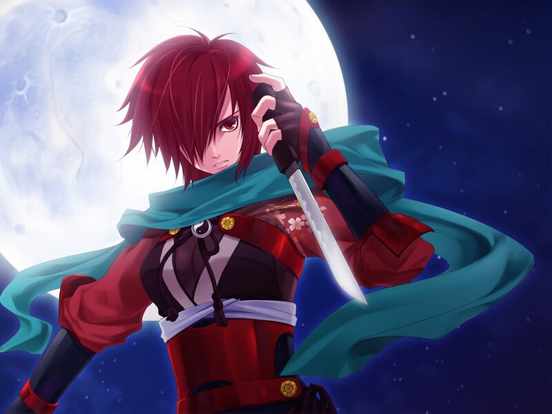 Red-haired Warrior with Sword — Red, Dramatic, Night, Anime