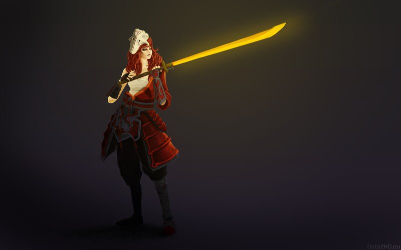 Red-haired Warrior with Sword — Red, Dramatic, Night, Digital Art