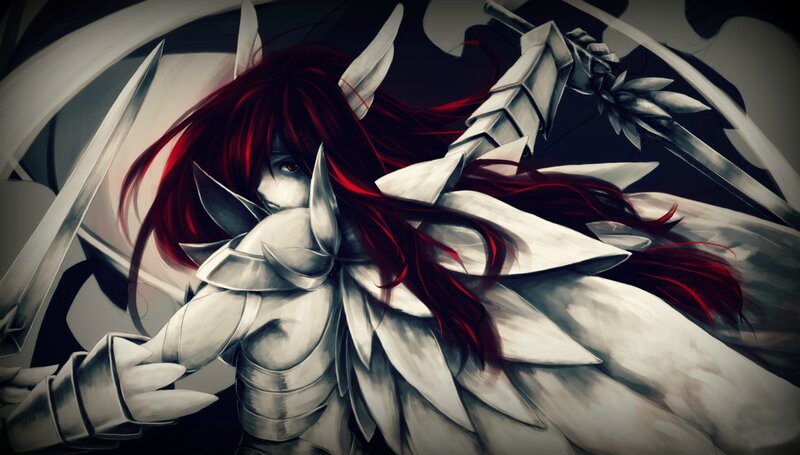 Red-haired Warrior with Sword — White, Dramatic
