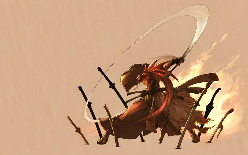 Red-haired Warrior with Swords — Brown