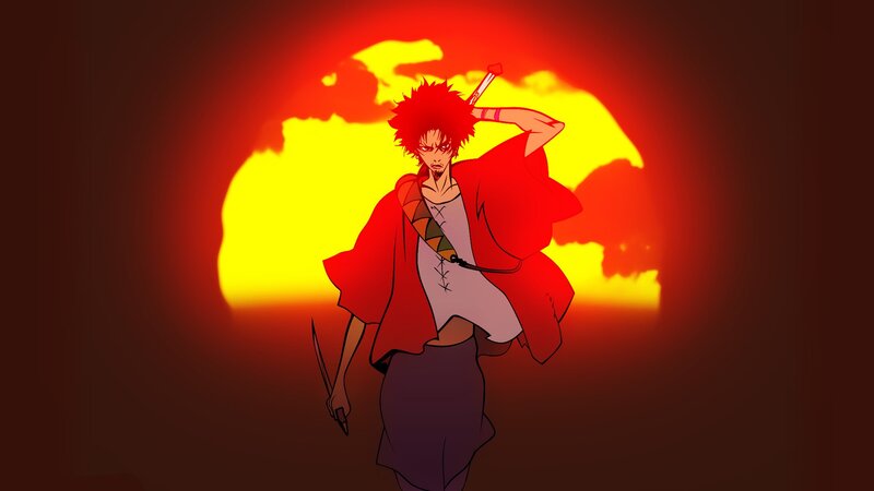 Red-haired Warrior with Swords — Red, Dramatic, Sunset, Anime