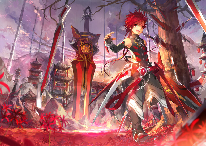 Red-haired Warrior with Swords — Red, Dramatic