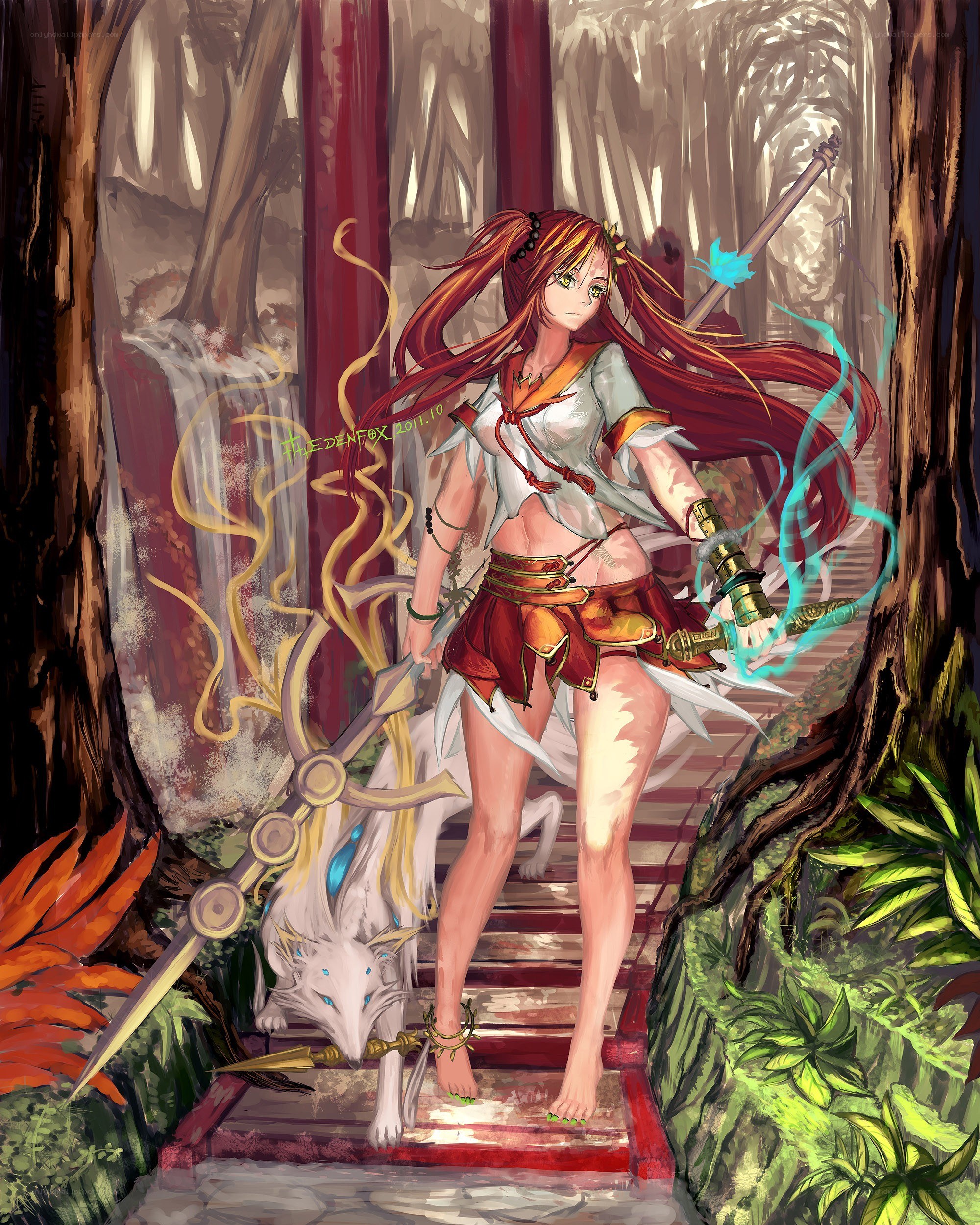 Red-haired warrior with wolf companion