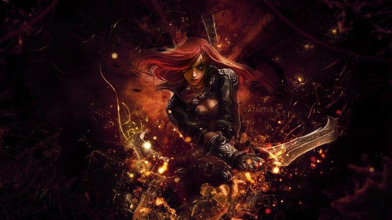 Red-haired Warrior Woman — Black, Dramatic, Digital Art, Sword, Fire