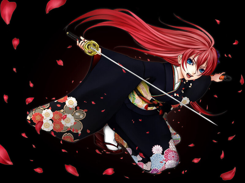 Red-haired Warrior Woman — Black, Dramatic, Night, Anime
