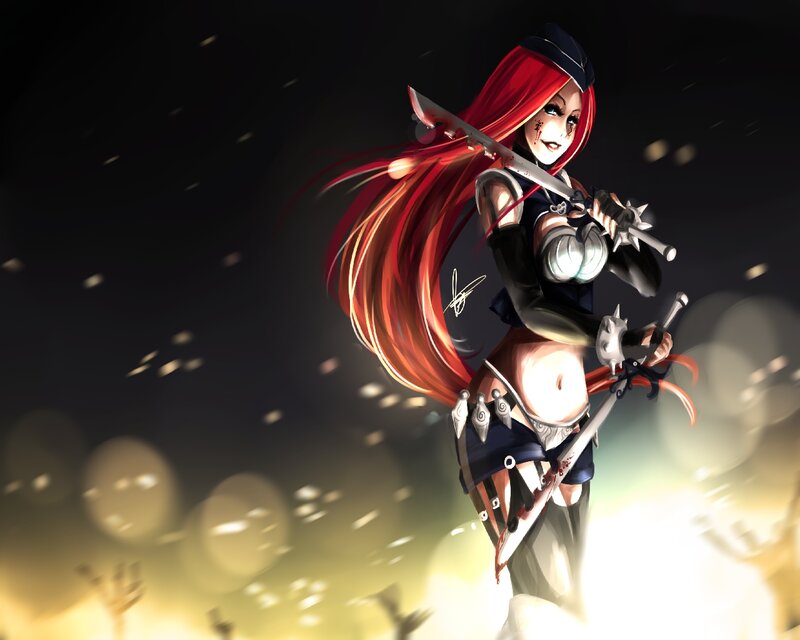 Red-haired Warrior Woman — Black, Dramatic, Night, Digital Art
