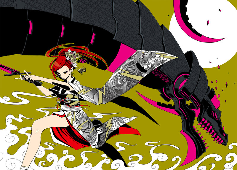 Red-haired Warrior Woman — Black, Dramatic, Night