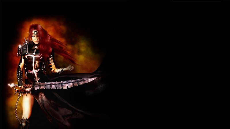Red-haired Warrior Woman — Black, Dramatic