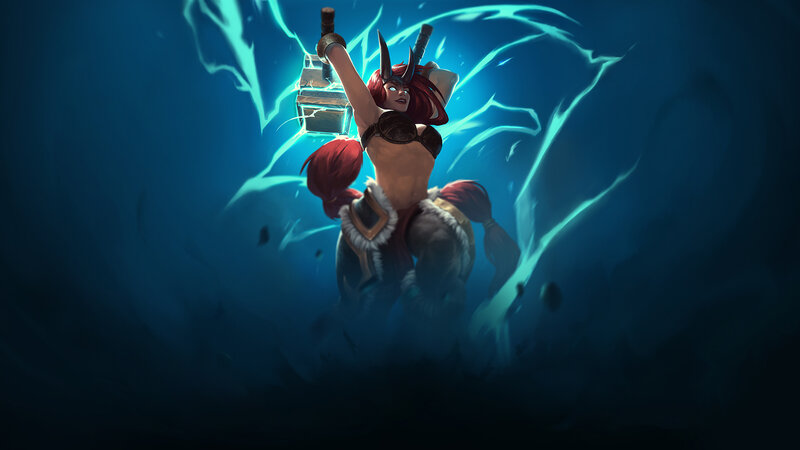 Red-haired Warrior Woman — Blue, Dramatic, Digital Art, Hammer