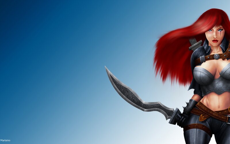 Red-haired Warrior Woman — Blue, Dramatic, Digital Art