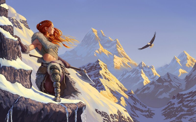 Red-haired Warrior Woman — Blue, Dramatic