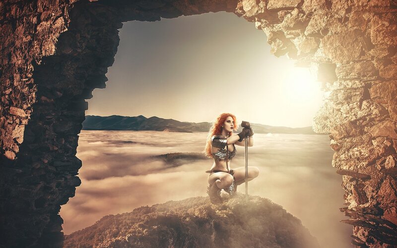 Red-haired Warrior Woman — Brown, Dramatic, Afternoon
