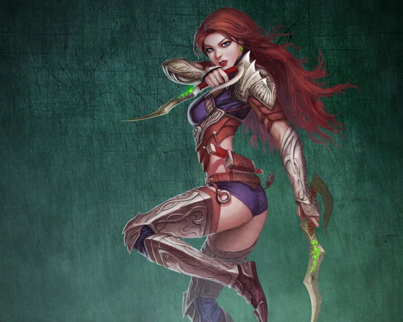 Red-haired Warrior Woman — Green, Dramatic, Digital Art
