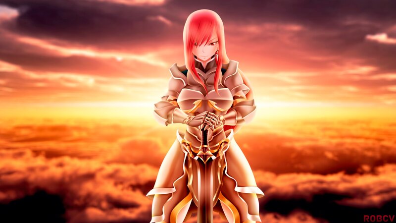 Red-haired Warrior Woman — Orange, Dramatic, Sunset, Anime