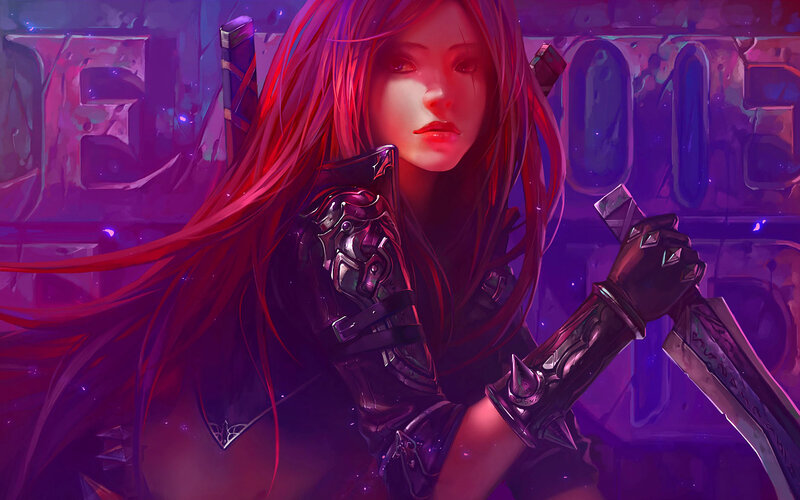 Red-haired Warrior Woman — Purple, Dramatic, Night, Digital Art