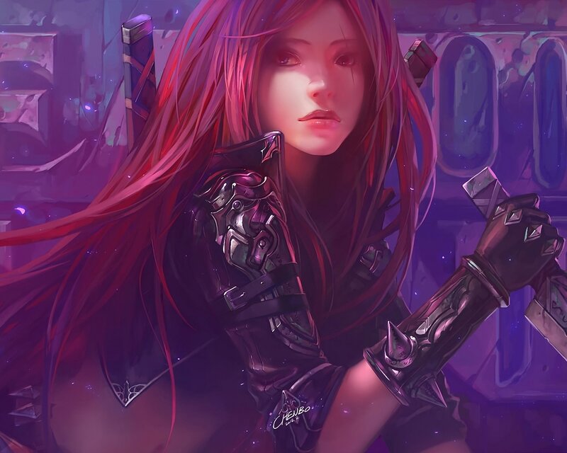 Red-haired Warrior Woman — Purple, Dramatic, Night