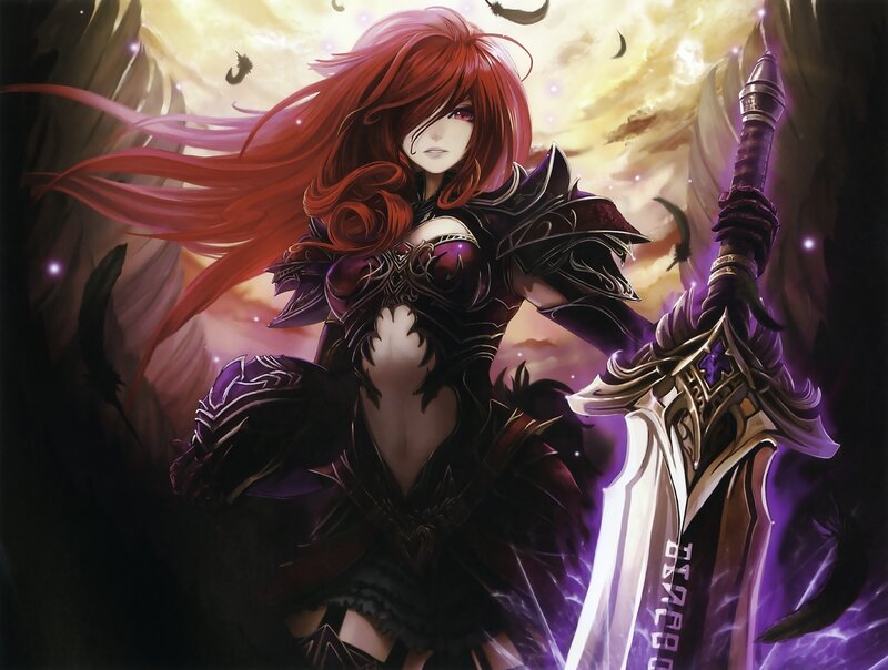 Red-haired Warrior Woman — Purple, Dramatic, Sunset, Digital Art
