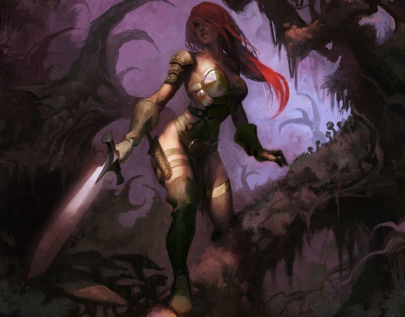 Red-haired Warrior Woman — Purple, Dramatic