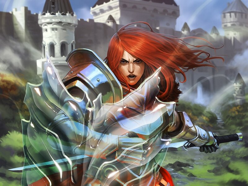 Red-haired Warrior Woman — Red, Dramatic, Afternoon, Digital Art, Castle