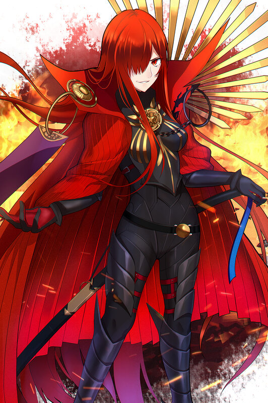 Red-haired Warrior Woman — Red, Dramatic, Anime, Sword, Fire, Armor