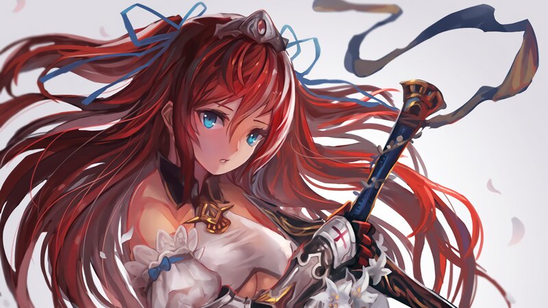 Red-haired Warrior Woman — Red, Dramatic, Anime, Sword, Ribbon