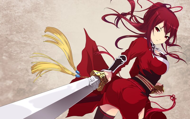 Red-haired Warrior Woman — Red, Dramatic, Anime, Sword, Tassel