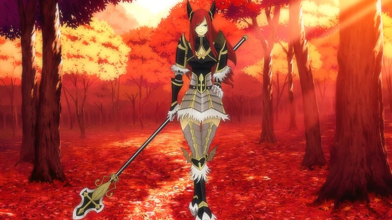 Red-haired Warrior Woman — Red, Dramatic, Autumn, Anime, Forest